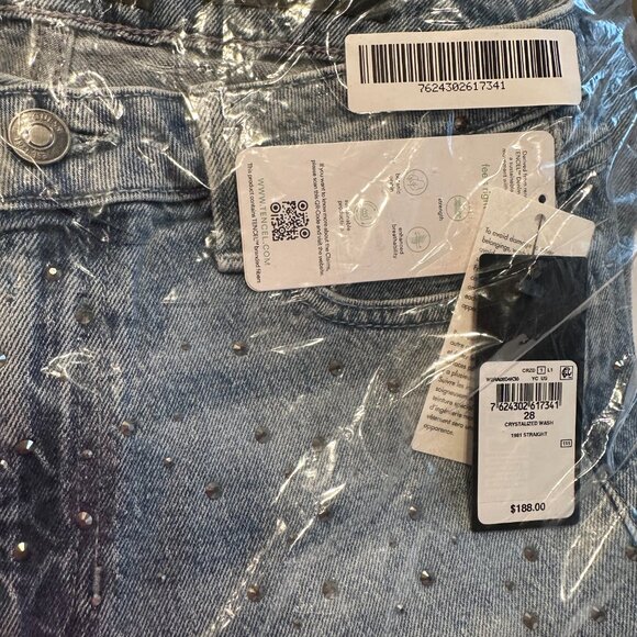 GUESS Women's Rhinestone-Embellished Straight-Leg Denim Jeans - Picture 5 of 8